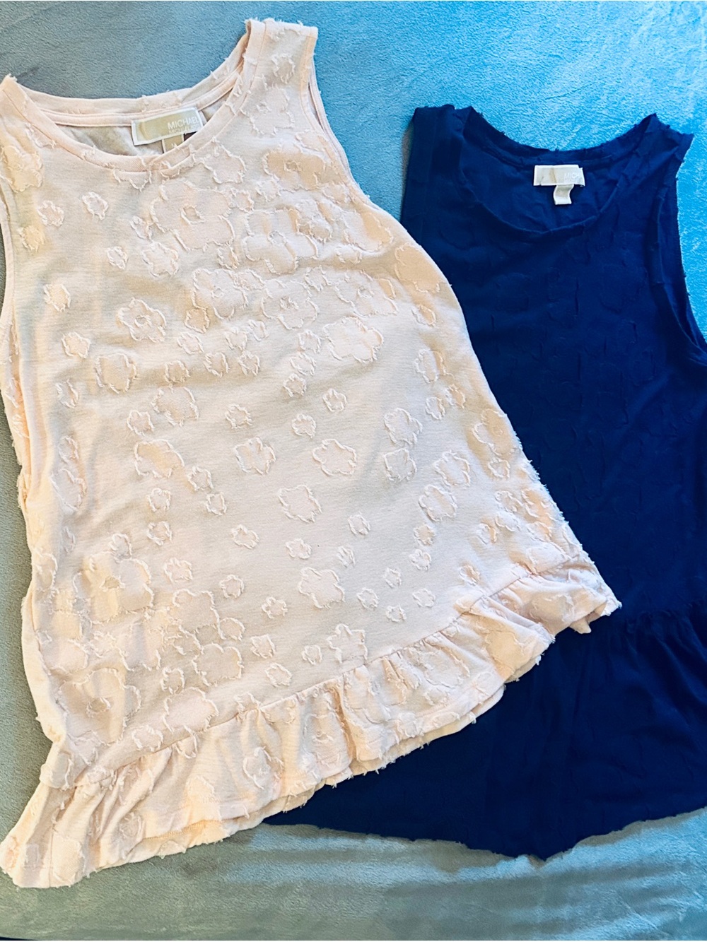 Michael Kors Burnout Floral Tank Peplum Hem Top Set of 2 Light Pink & Blue
